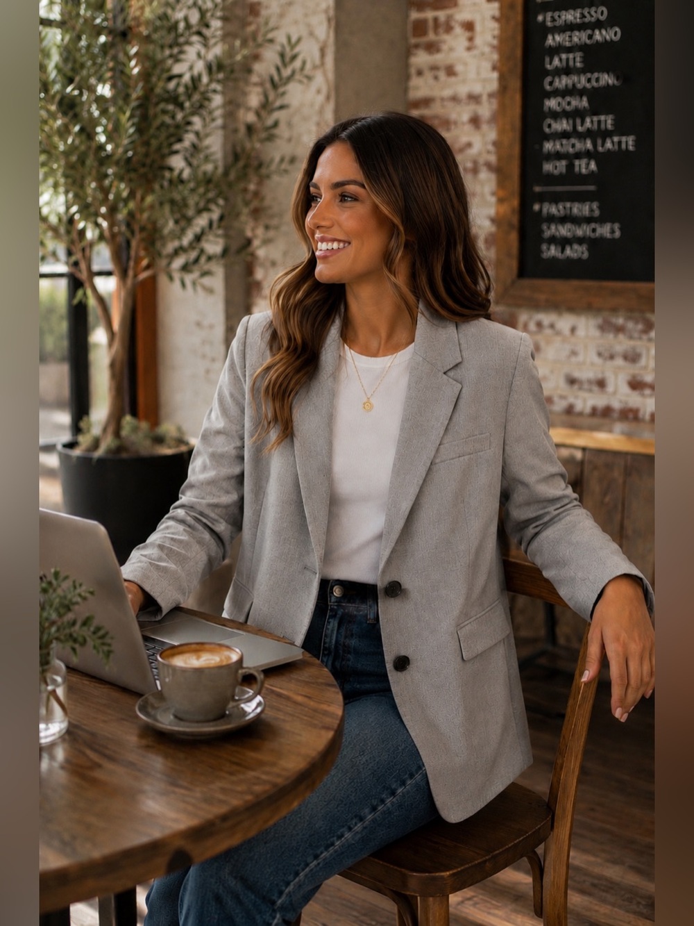 H&M Gray Women's Blazer - Tailored Open Collar Jacket - Oversized